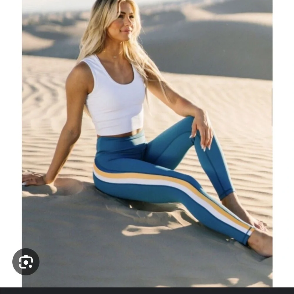 Zyia Janis Legging Active wear Side Stripe Yellow and Blue size 6/8 - Picture 12 of 12